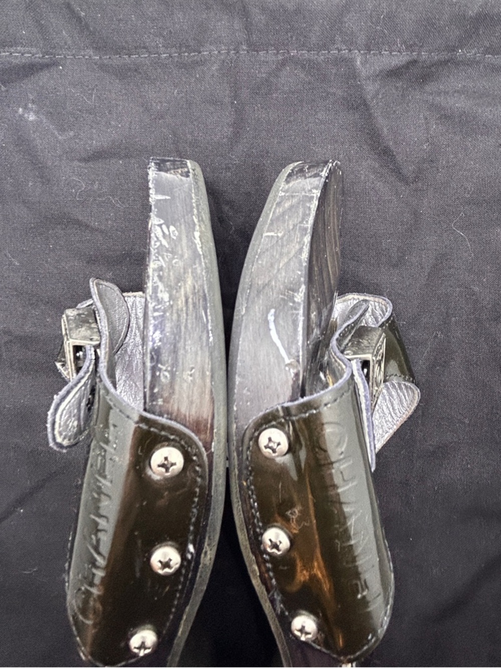Chanel Wooden Platform Slide Sandals CC Logo Patent Leather Black Size 35 VTG - Picture 10 of 14